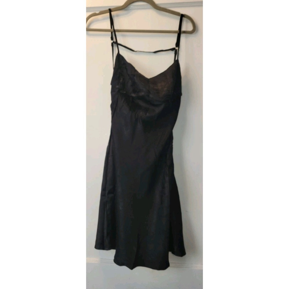 Sky to Moon Black Floral Jacquard Full Slip Dress Adjustable Straps Size L Women